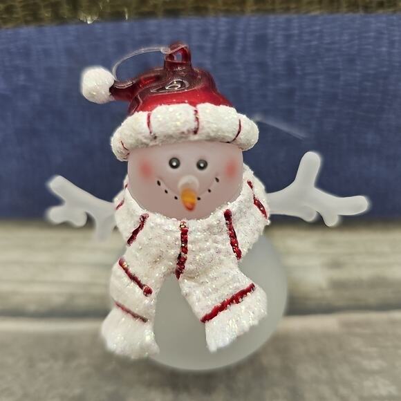 Christmas Tree Ornament • Frosted Glass Snowman • Striped Scarf & Red Hat [120] - Picture 4 of 10